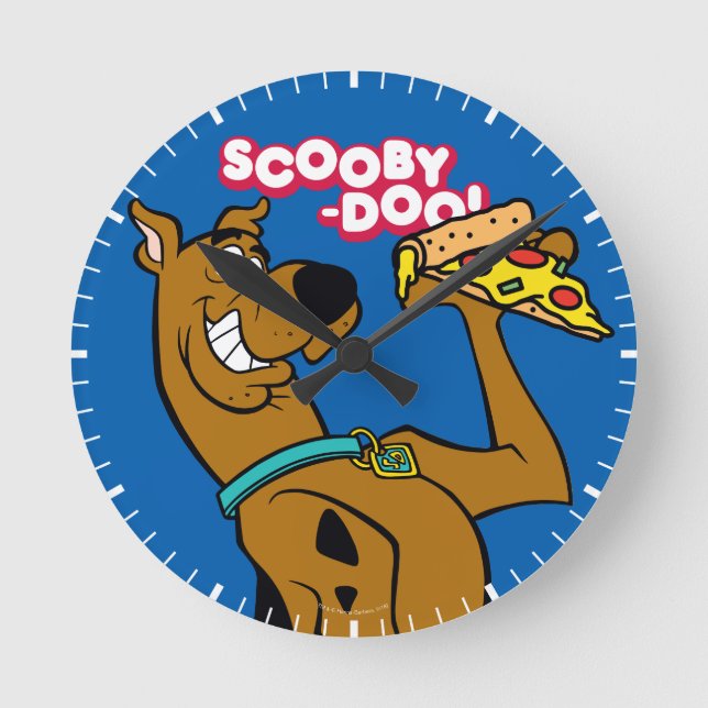 Scooby-Doo med Pizza-segment Rund Klocka (Framsida)