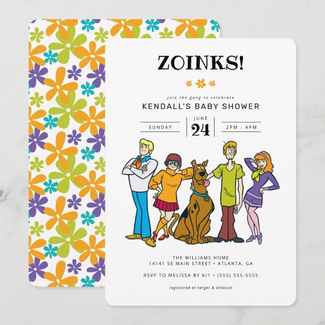 Scooby-Doo och Gang Groovy Baby Shower Inbjudningar (Fram/baksida)