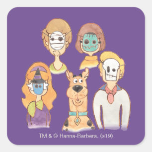 Scooby-Doo Våra Halloween-masker Fyrkantigt Klistermärke
