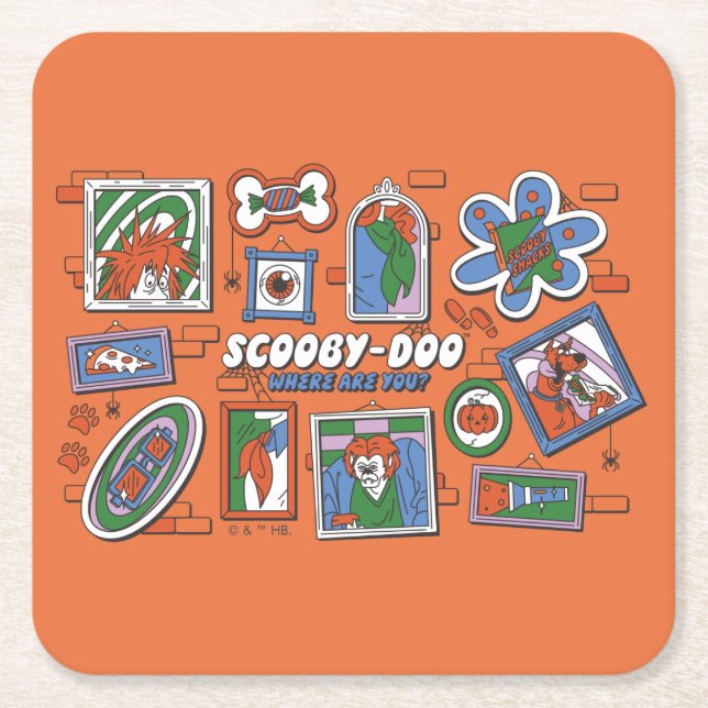 Scooby-Doo Wall of Halloween Picture Frames Underlägg Papper Kvadrat (Framsidan)