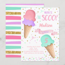 Scoop Glitter Ice Cream Birthday-inbjudan