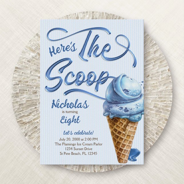Scoop Ice Cream Boys any Age Birthday Inbjudningar (Skapare uppladdad)