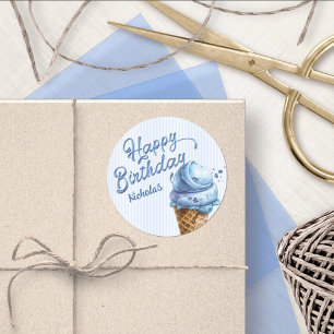 Scoop Ice Cream Boys any Age Birthday Runt Klistermärke