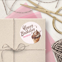 Scoop Ice Cream Girls Birthday Classic Round Stick Runt Klistermärke