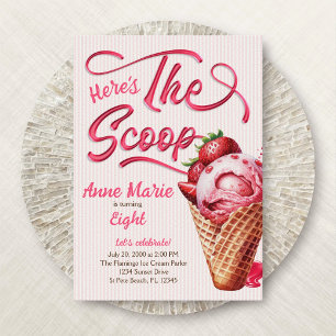Scoop Ice Cream Girls Valge Birthday Inbjudningar