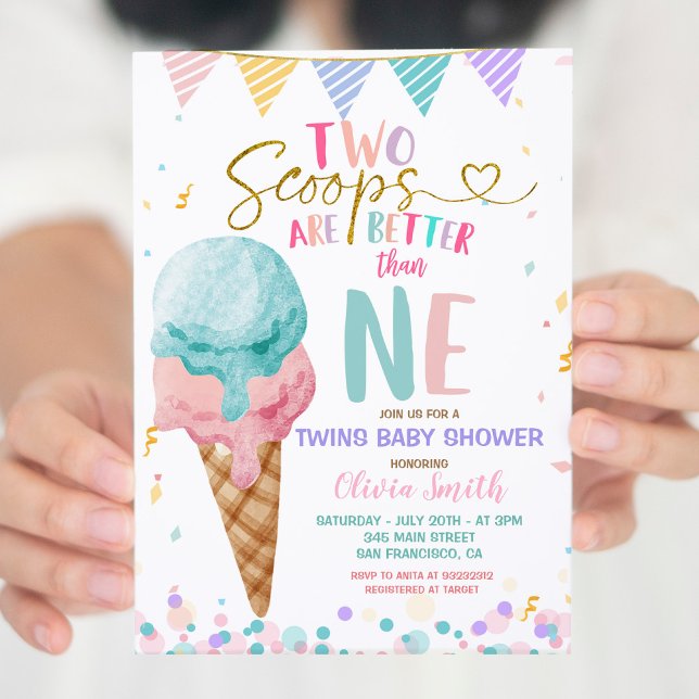 Scoop Ice Cream Twillingars Baby Shower Inbjudningar (Skapare uppladdad)