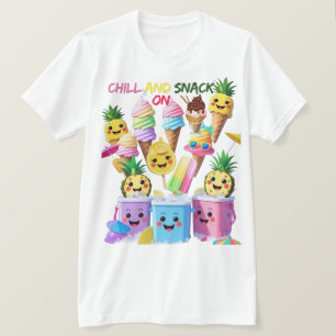 Scoop, Sip, Smile – Sommar-godis-mönstrad T-shirt