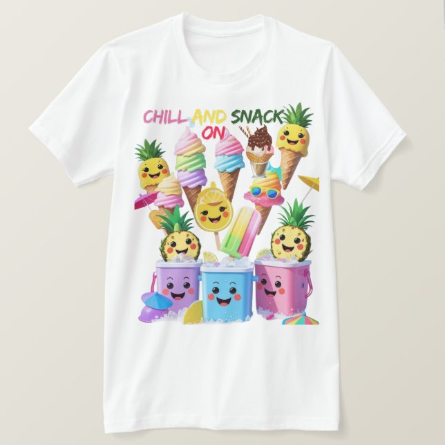Scoop, Sip, Smile – Sommar-godis-mönstrad T-shirt (Design framsida)