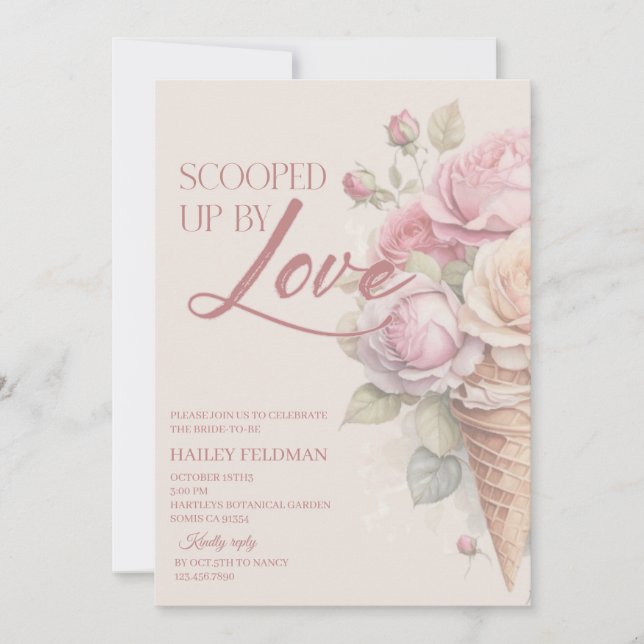 Scooped Up by Love bröllopsdusch-inbjudan, Blush Inbjudningar (Framsida)
