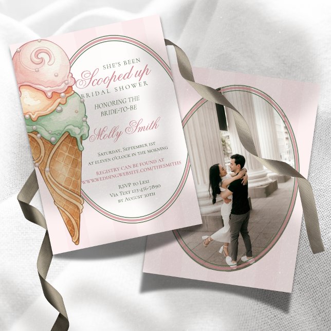 Scooped Up Glassigt Rosa Rand Bröllopsfest Inbjudningar (Scooped Up Ice Cream Pink Stripe Bridal Shower Invitation)