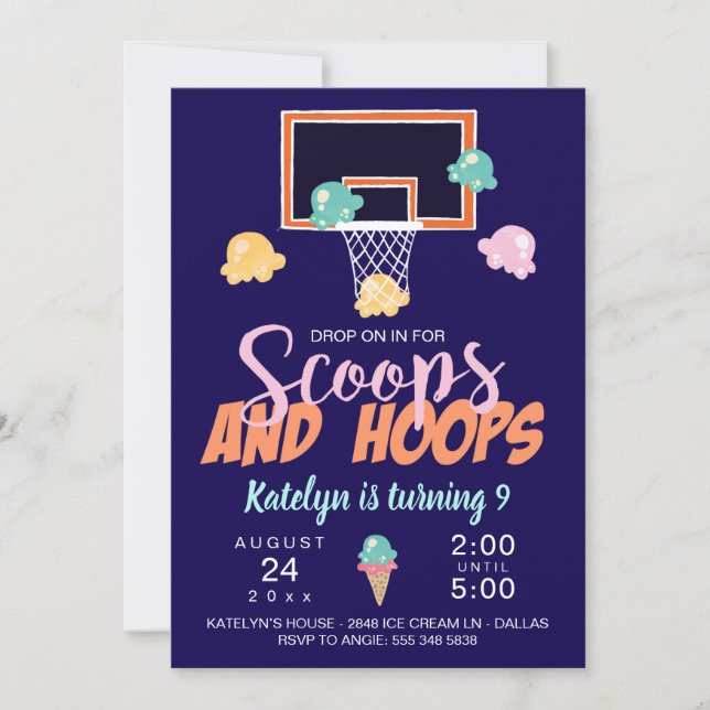 Scoops and Hoops Flick Basketboll Inbjudan (Framsida)
