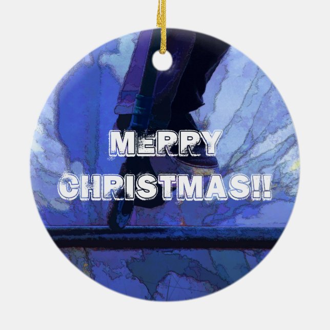 Scoot Booter - Stunt Scooter-teckning Julgransprydnad Keramik (Baksidan)