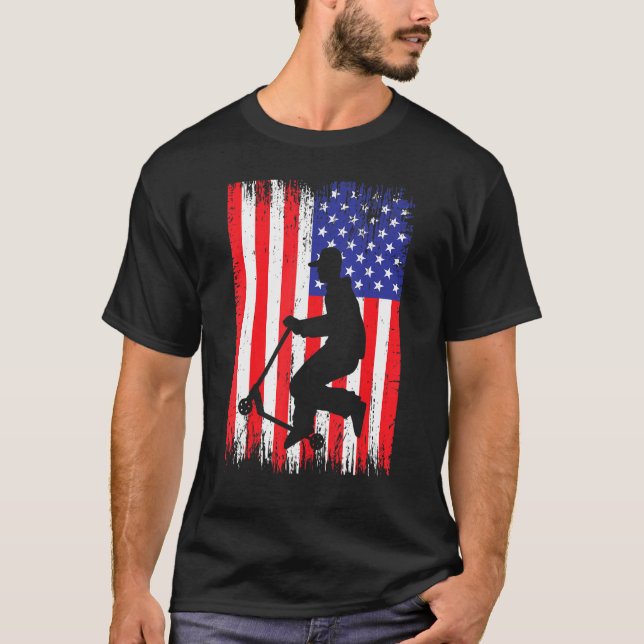 Scooter American Flagga Squad Coola Stunt Kick Tri T Shirt (Framsida)