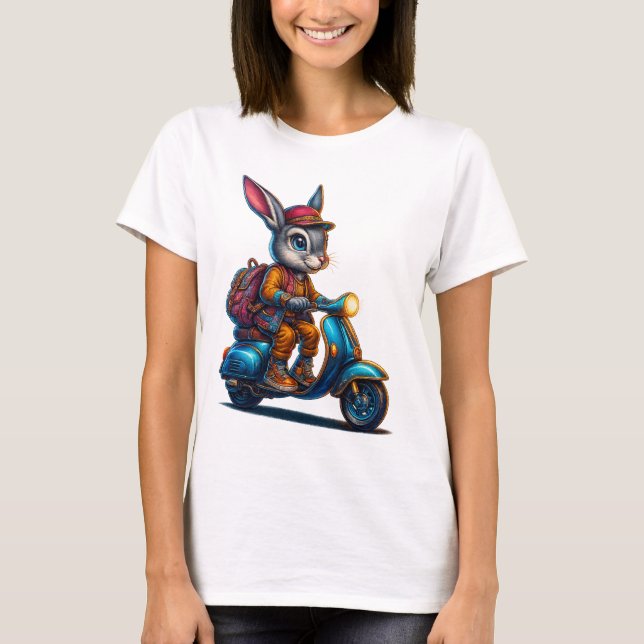Scooter Bunny Retro T-Shirt (Framsida)