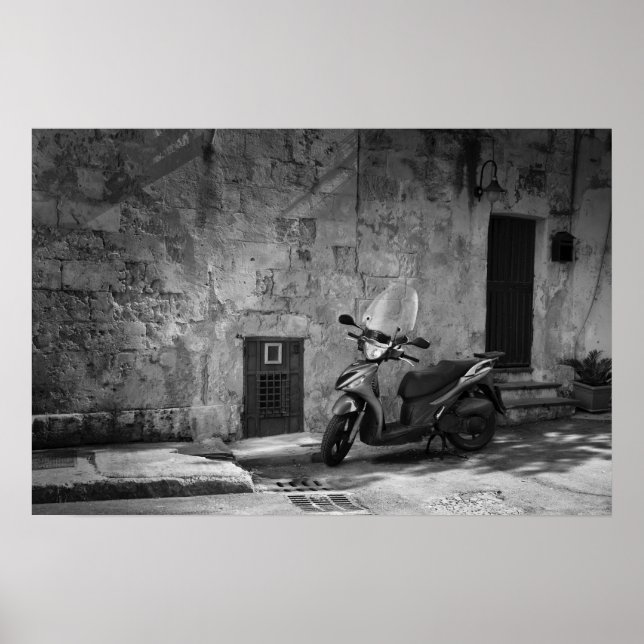 Scooter i svart och vitt poster (Framsidan)
