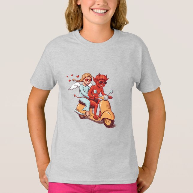 Scooter Love – Devil & Angel Kids T Shirt (Framsida)
