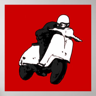 Scooter Racer grått Black Large Print Poster