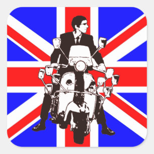 Scooter Rider med Union Jack-klistermärken Fyrkantigt Klistermärke