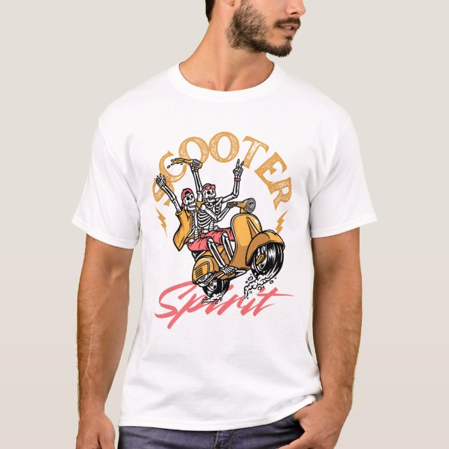 Scooter Spirit – Retro Skeleton Rider Design T Shirt (Framsida)