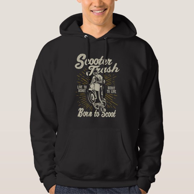 Scooter Trash Retro Distressed Style Scooter Humor Hoodie (Framsida)