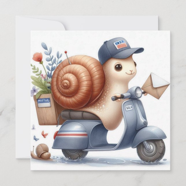 "Scootin" Snigel Mail" Whimsical Greeting Card Kort (Framsida)