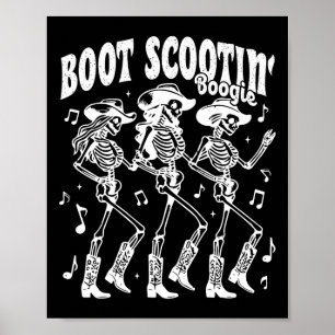 Scootin'Boogie Retro Western Skeleton Dancing Cow Poster