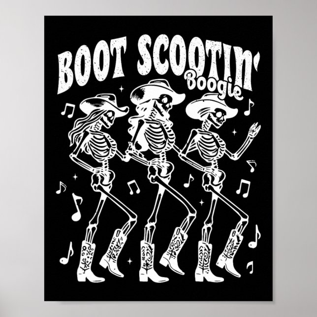 Scootin'Boogie Retro Western Skeleton Dancing Cow Poster (Framsidan)