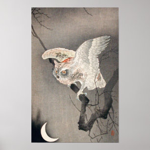 Scops Uggla i Moonlight av Ohara Koson (1877-1945) Poster