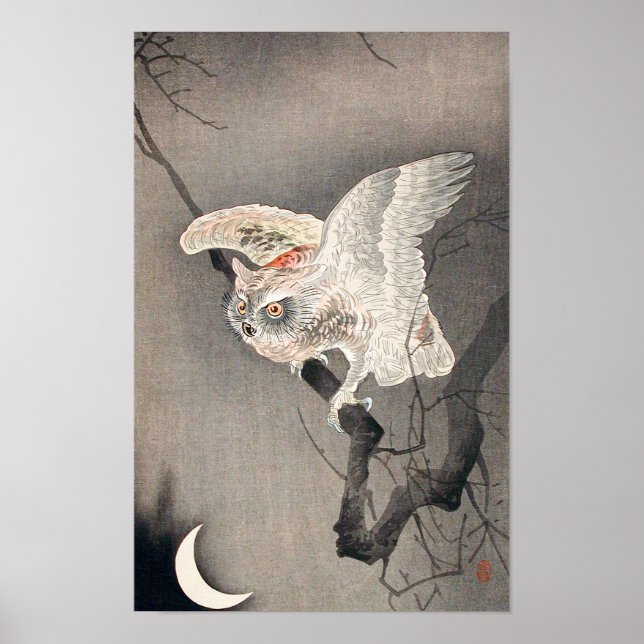 Scops Uggla i Moonlight av Ohara Koson (1877-1945) Poster (Framsidan)