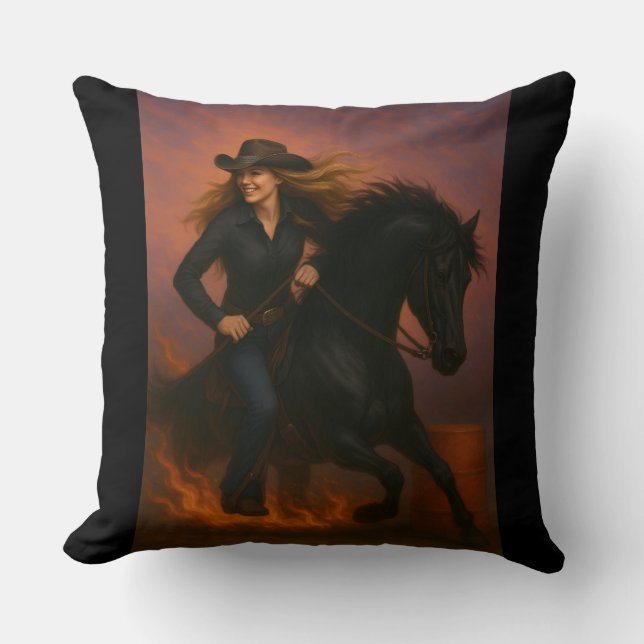 Scorching Fast Barrel Racing Team Throw Pillow Kudde (Framsida)