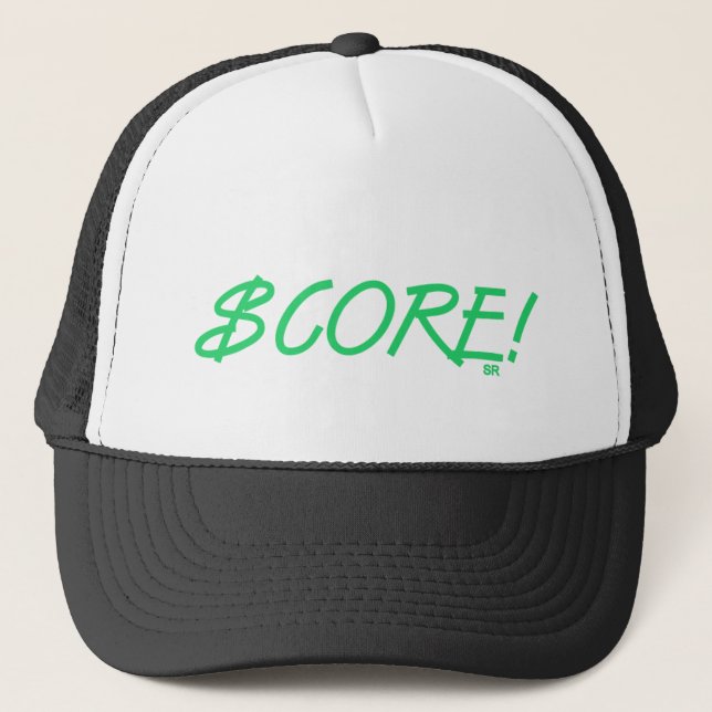 Score dollar sign grn black white foam trucker hat keps (Framsida)