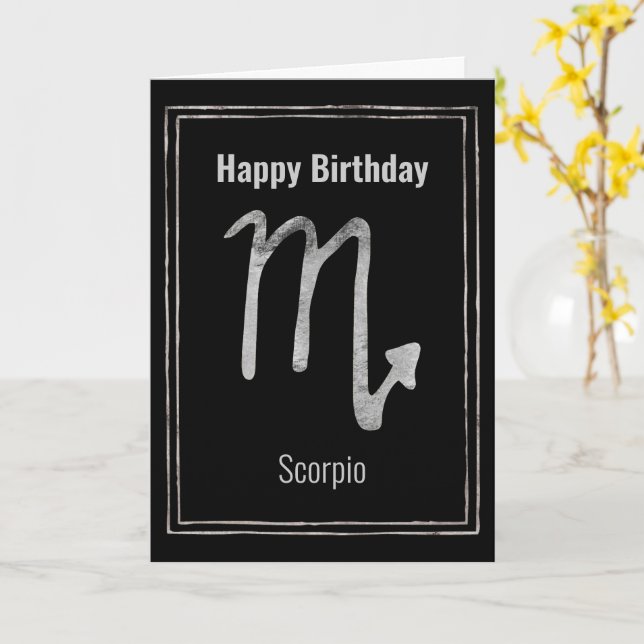 Scorpio astrology silver zodiac Grattis på födelse Kort (Gul blomma)