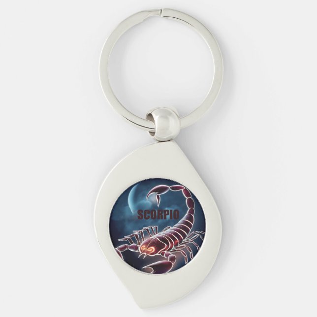 Scorpio astrology-tecken swirl silverfärgad nyckelring (Framsidan)