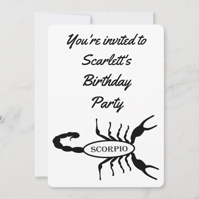 Scorpio Black Scorpion Stjärntecken Anpassningsbar Inbjudningar (Framsida)