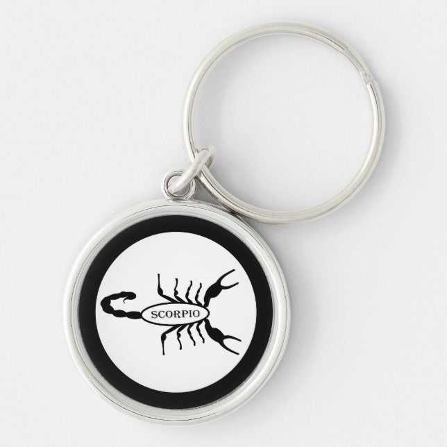 Scorpio Black Scorpion Stjärntecken Rund Silverfärgad Nyckelring (Framsidan)