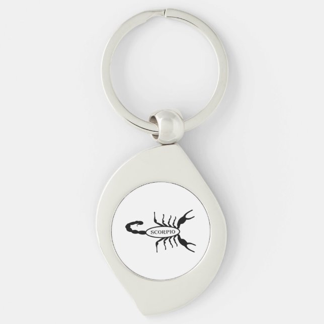 Scorpio Black Scorpion Stjärntecken Swirl Silverfärgad Nyckelring (Framsidan)
