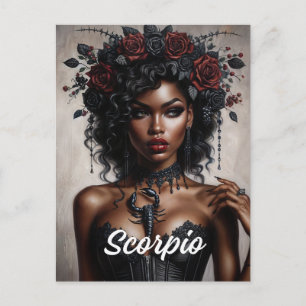 Scorpio Black Woman Scorpion Goth Art Vykort