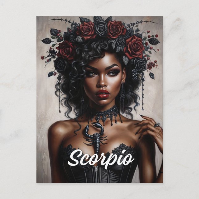 Scorpio Black Woman Scorpion Goth Art Vykort (Framsida)