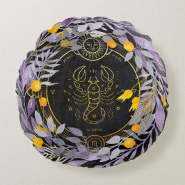 Scorpio Blommigt Utandning med zodiaksymbol Rund Kudde