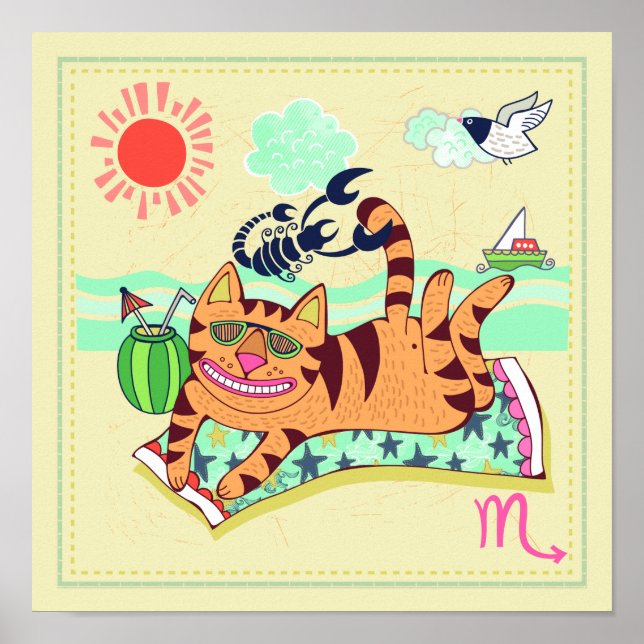 Scorpio Cat Zodiac Nursery Skriv ut Poster (Framsidan)