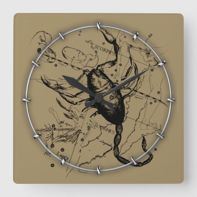 Scorpio Constellation Hevelius 1690 Engrave Fyrkantig Klocka (Framsida)