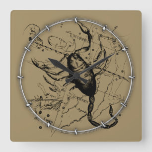 Scorpio Constellation Hevelius 1690 Engrave Fyrkantig Klocka