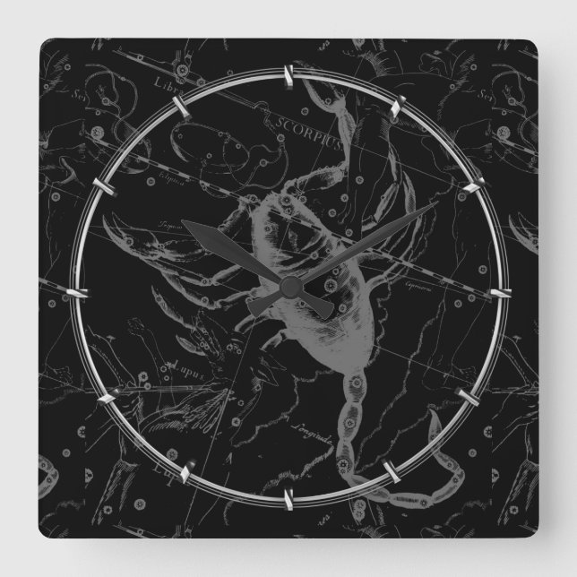 Scorpio Constellation Hevelius 1690 Engrave Fyrkantig Klocka (Framsida)