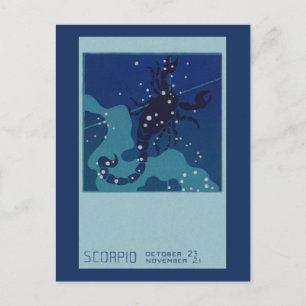 Scorpio Constellation, Vintage Zodiac Astrology Vykort