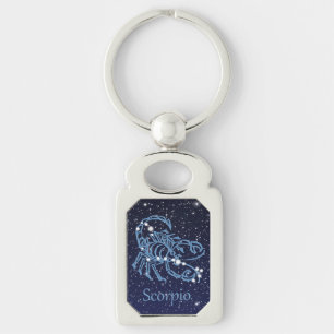 Scorpio Constellation & Zodiac-tecken med stjärnor Rektangulärt Silverfärgad Nyckelring