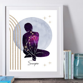Scorpio Feminine Lila Guld Zodiac Design Poster