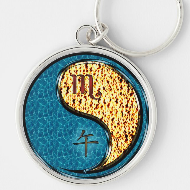 Scorpio & Fire Horse Rund Silverfärgad Nyckelring (Framsidan)
