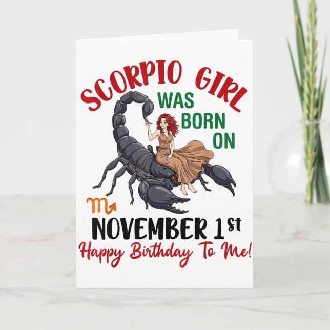 Scorpio flicka föddes 1 november Glad födelsedag Kort (Framsida)