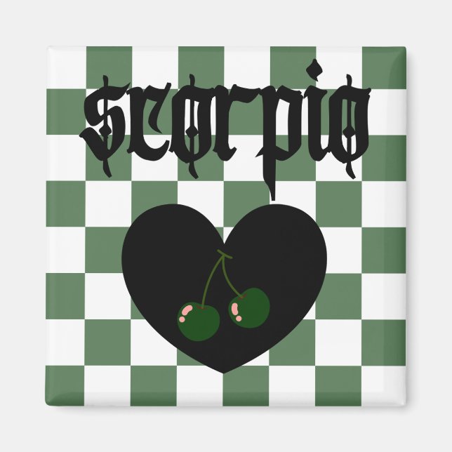 Scorpio Gothic Aesthetic Checkered Cherries Design Magnet (Framsidan)