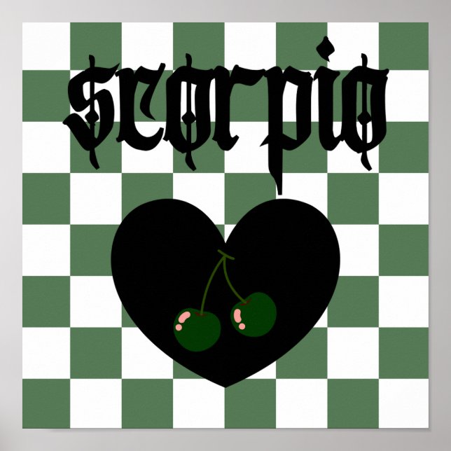 Scorpio Gothic Aesthetic Checkered Cherry Art Poster (Framsidan)